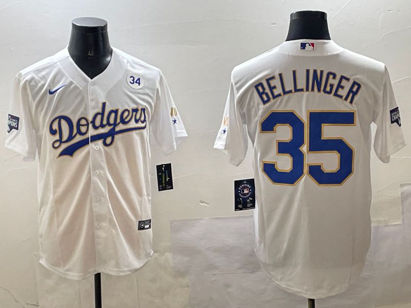 Men Los Angeles Dodgers #35 Bellinger White Gold Game 2025 Nike MLB Jersey style 8->los angeles dodgers->MLB Jersey
